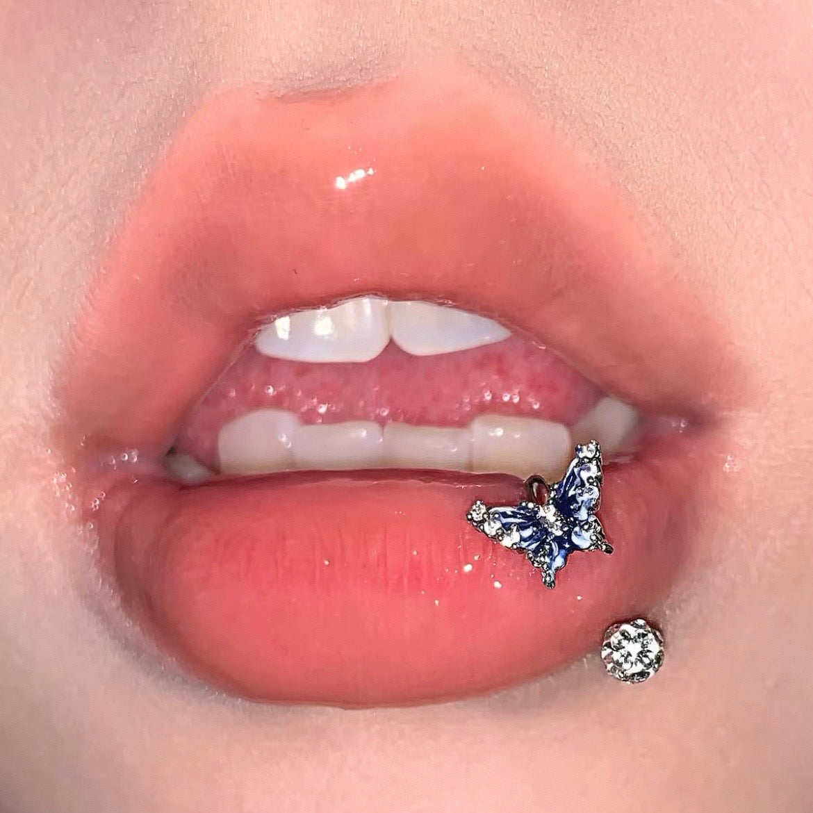 Blue Gradient Butterfly Lip Ring