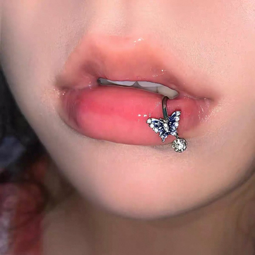 Blue Gradient Butterfly Lip Ring