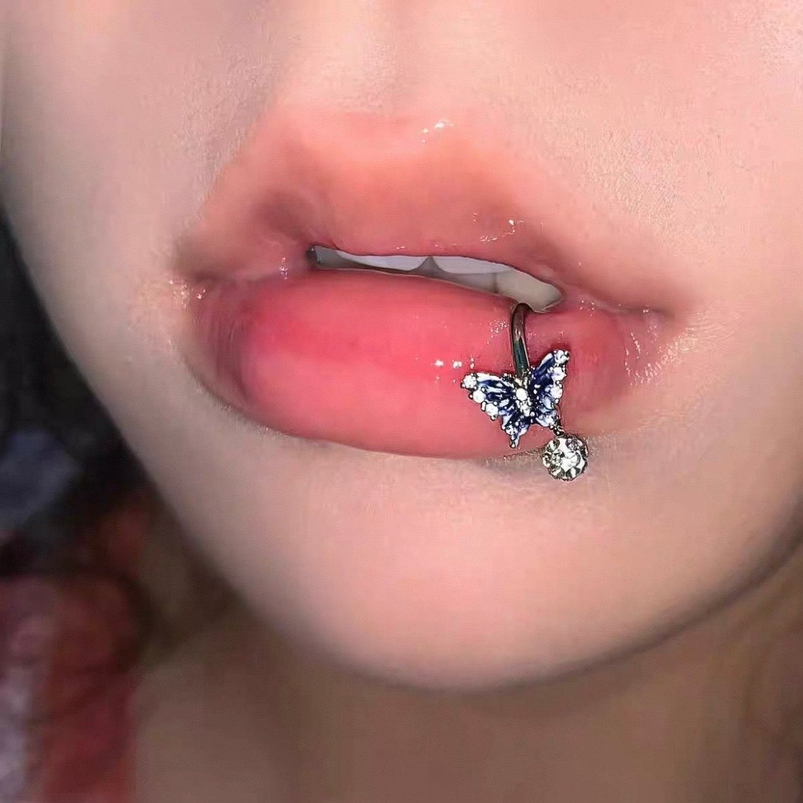 Blue Gradient Butterfly Lip Ring