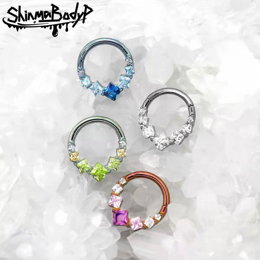 Square Zirconia Colored Snap-On Nasal Septum Ring