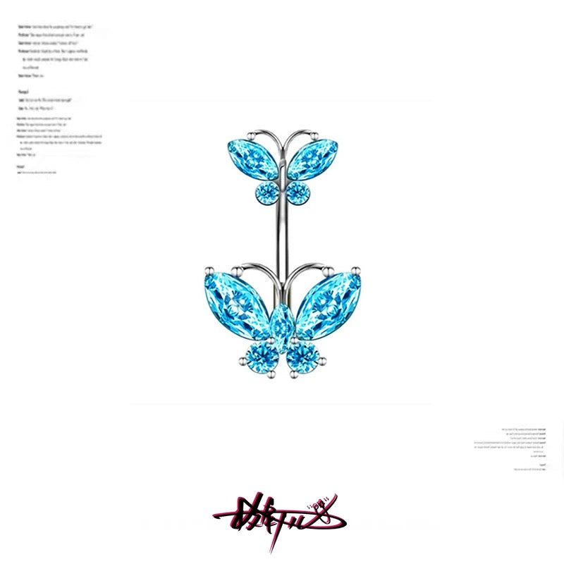 Blue Double Butterfly Belly Button Stud