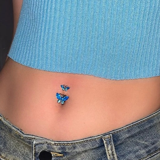 Blue Double Butterfly Belly Button Stud