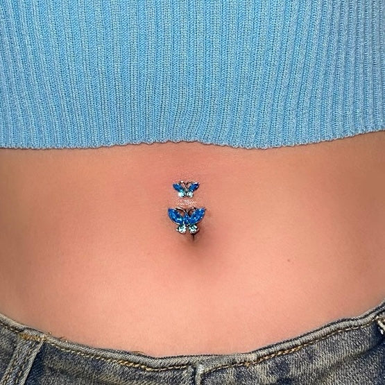 Blue Double Butterfly Belly Button Stud