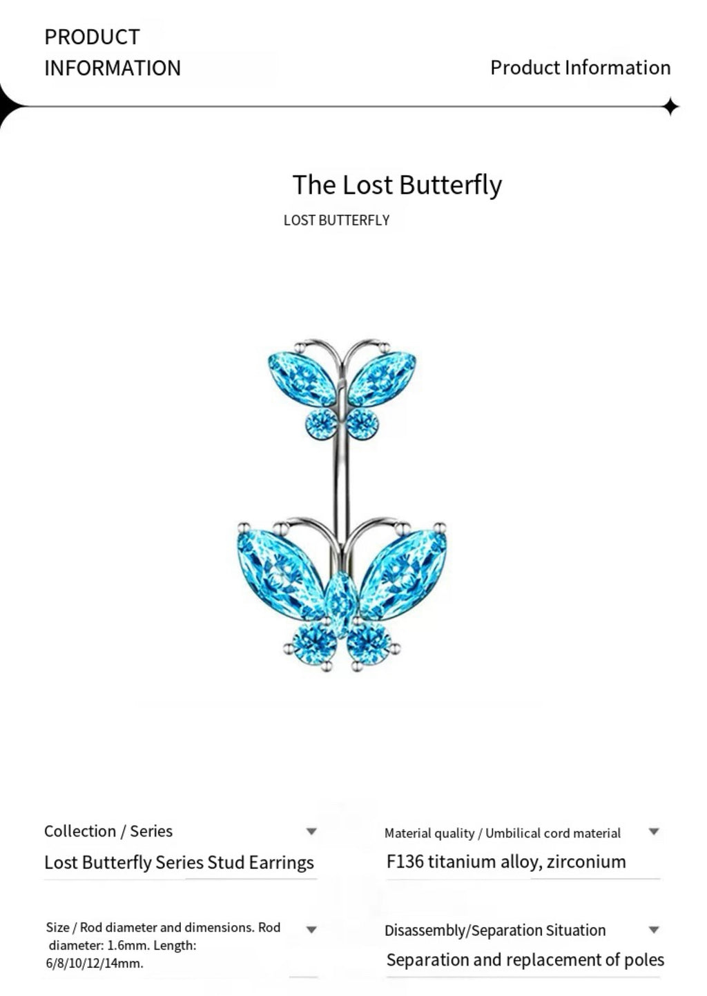 Blue Double Butterfly Belly Button Stud