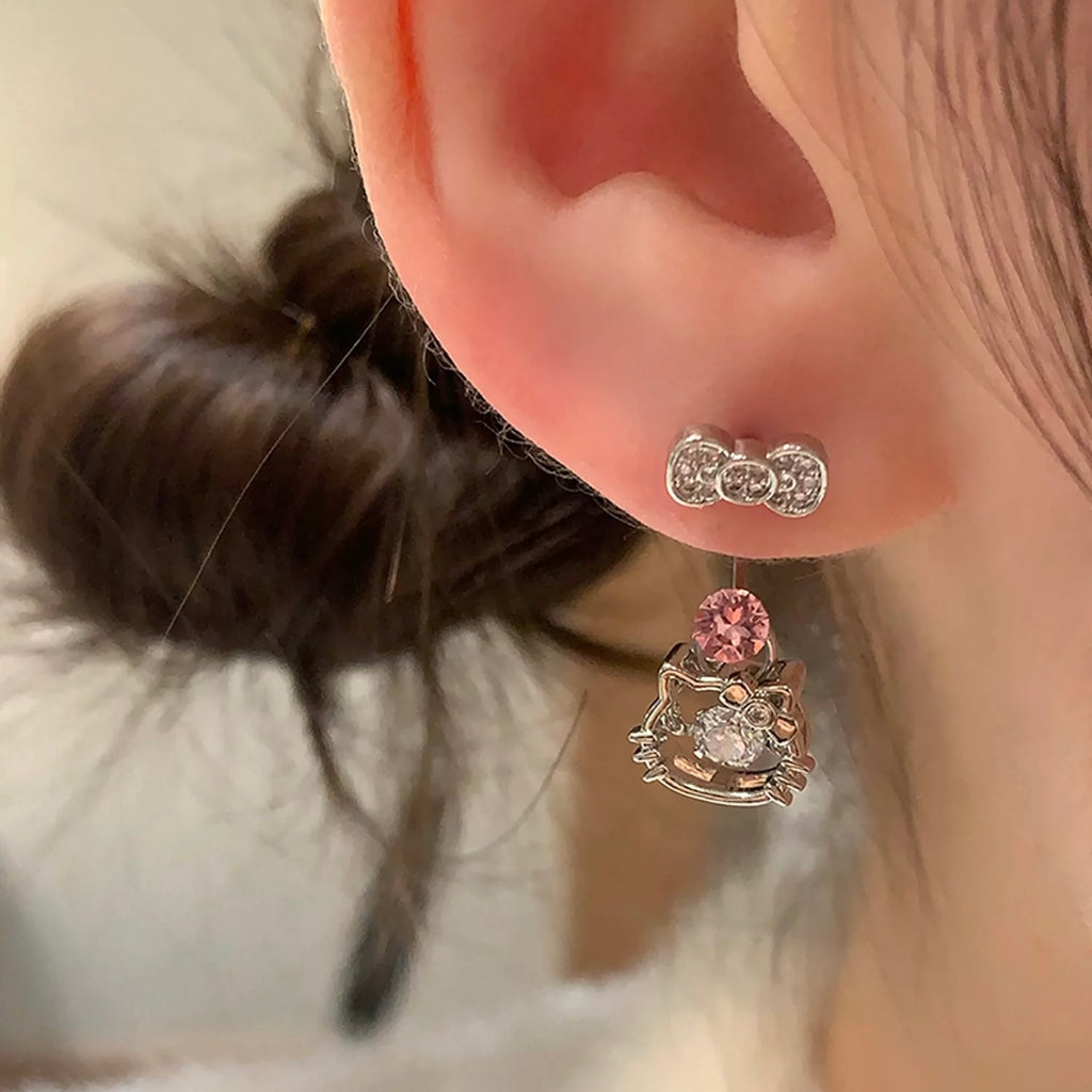 Sparkling Kitty Cat Horseshoe Hoop Earrings