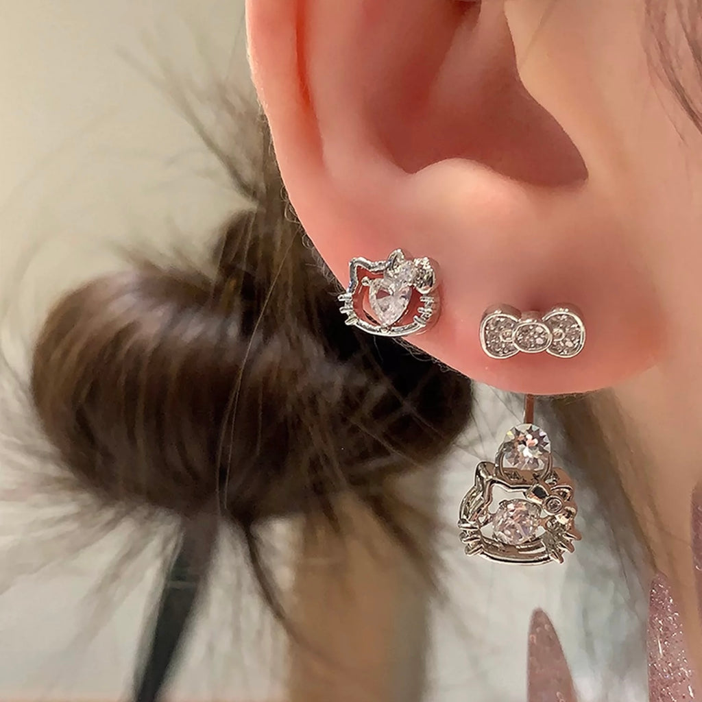 Sparkling Kitty Cat Horseshoe Hoop Earrings