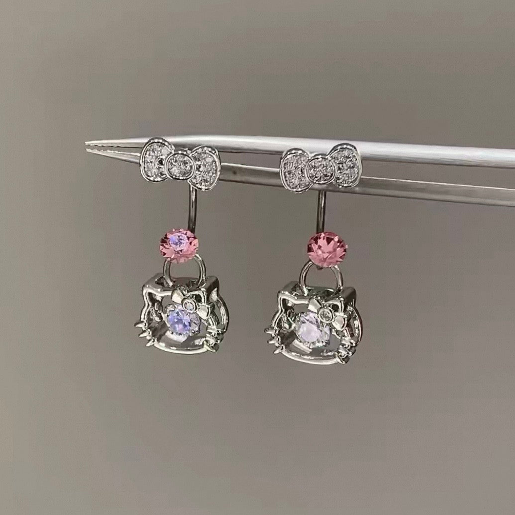 Sparkling Kitty Cat Horseshoe Hoop Earrings