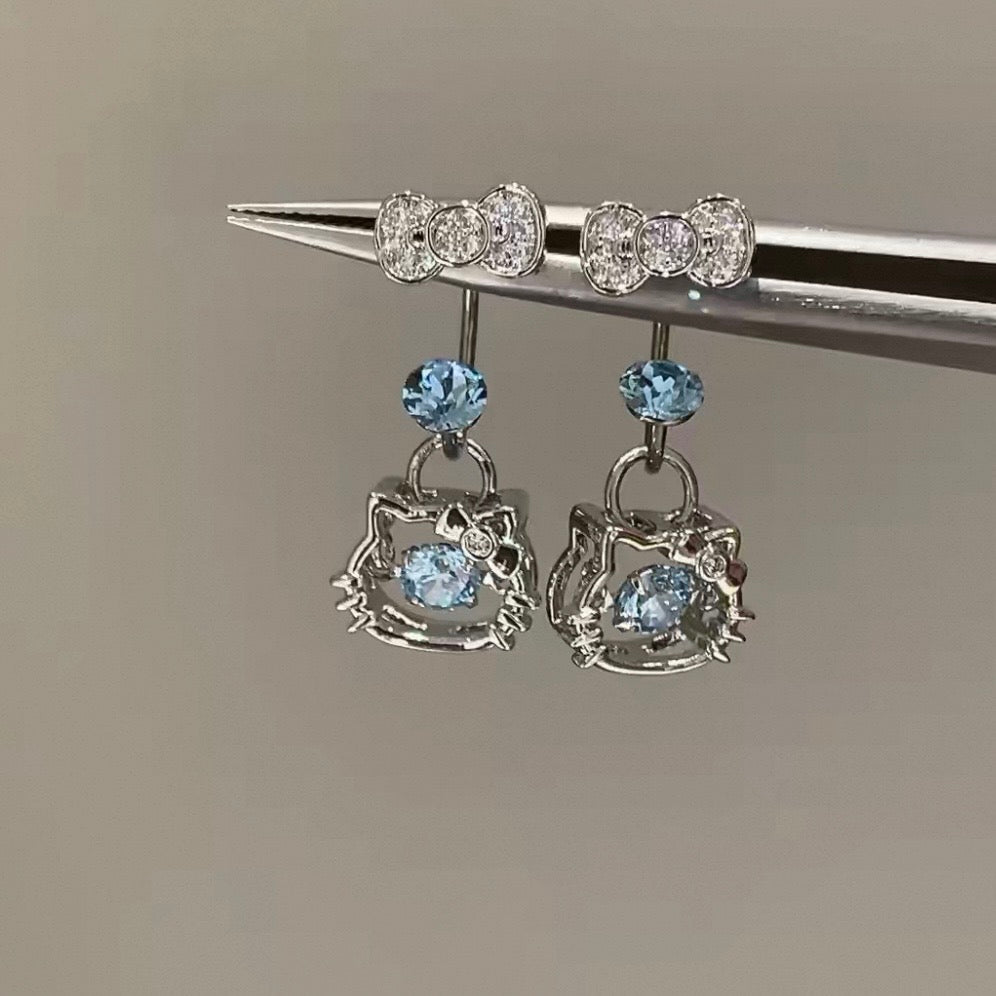 Sparkling Kitty Cat Horseshoe Hoop Earrings