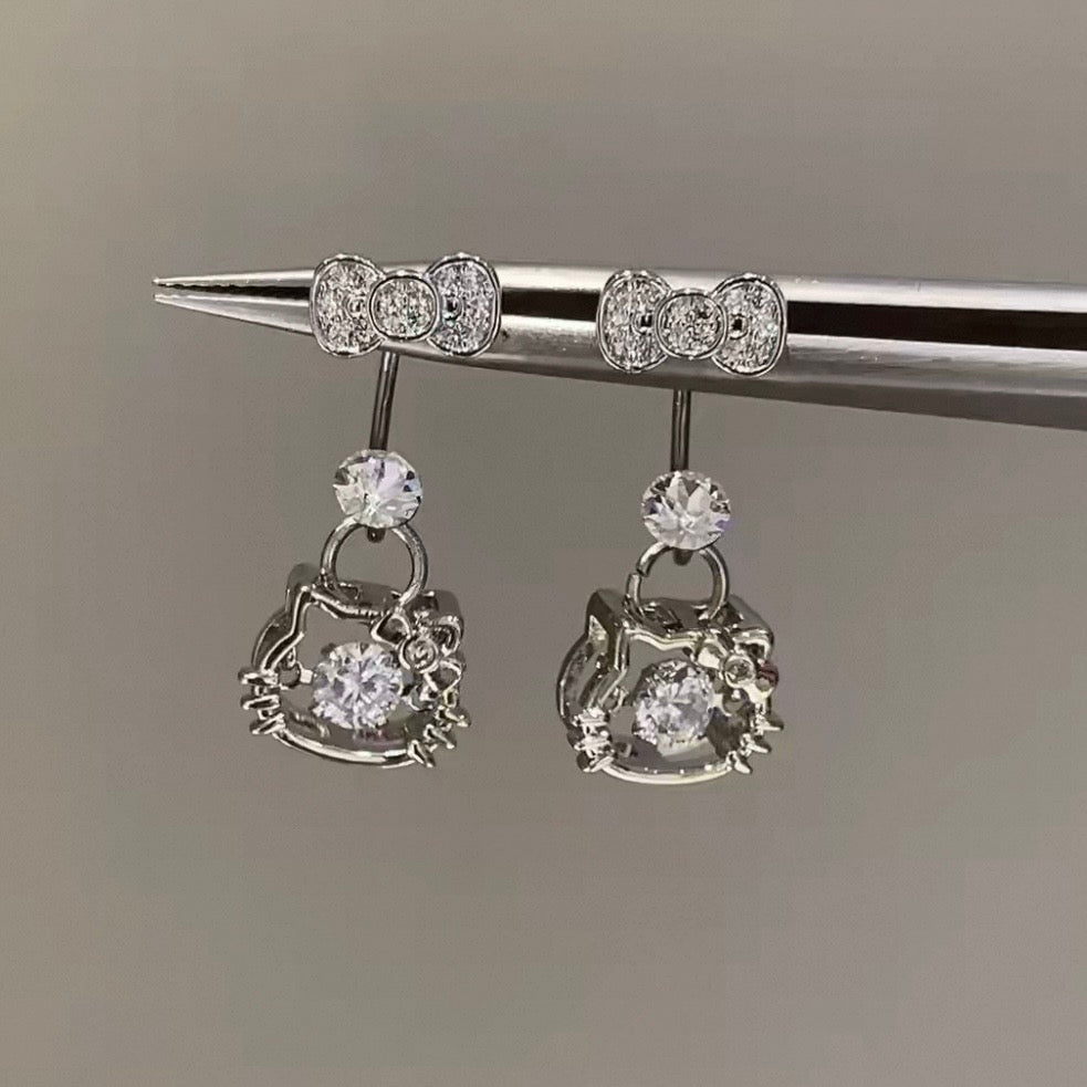 Sparkling Kitty Cat Horseshoe Hoop Earrings