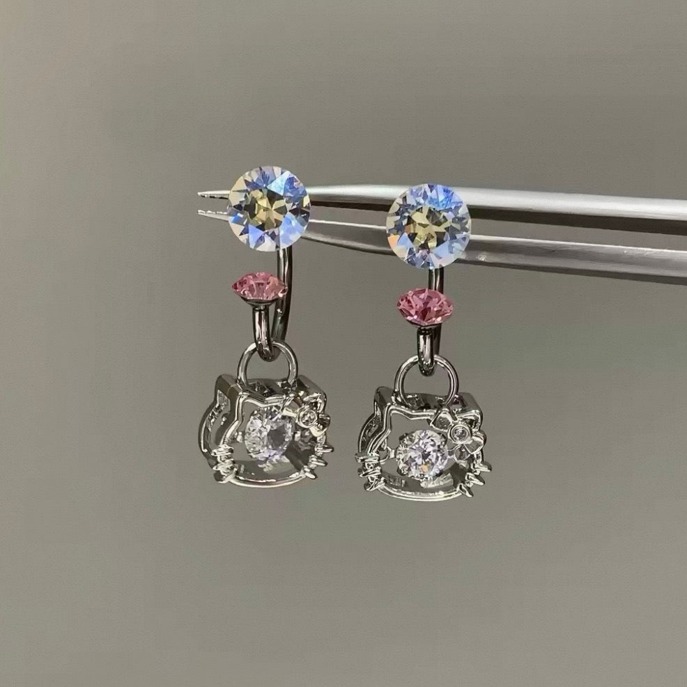 Sparkling Kitty Cat Horseshoe Hoop Earrings