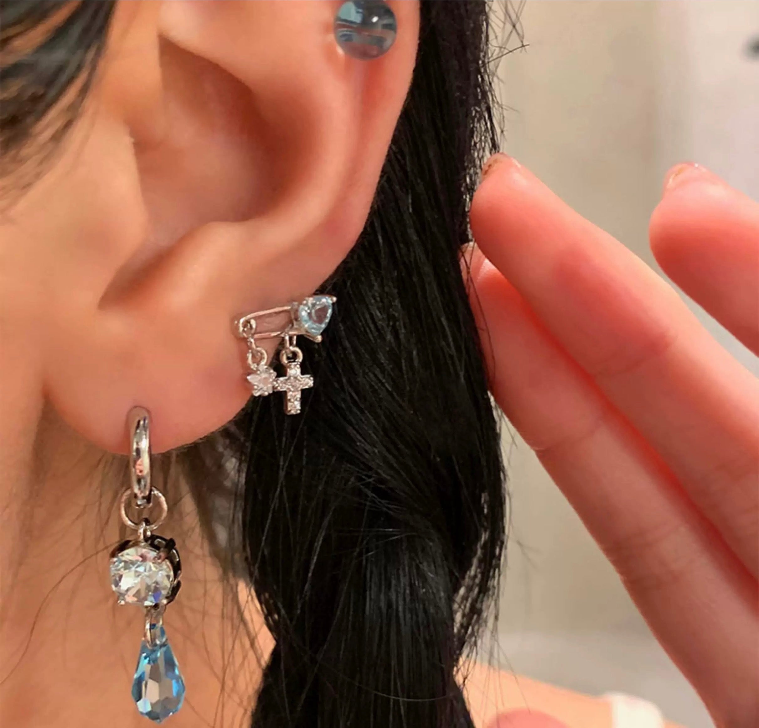 Cool-toned gemstone stud earrings