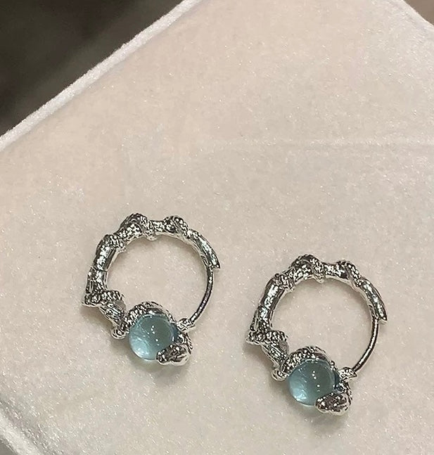 Coiled Serpent Moonstone Hoop Earrings