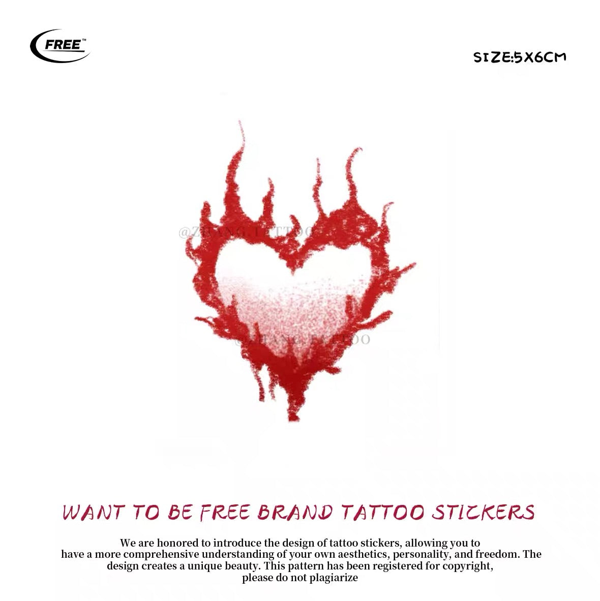 Heart Red Flame Tattoo Sticker