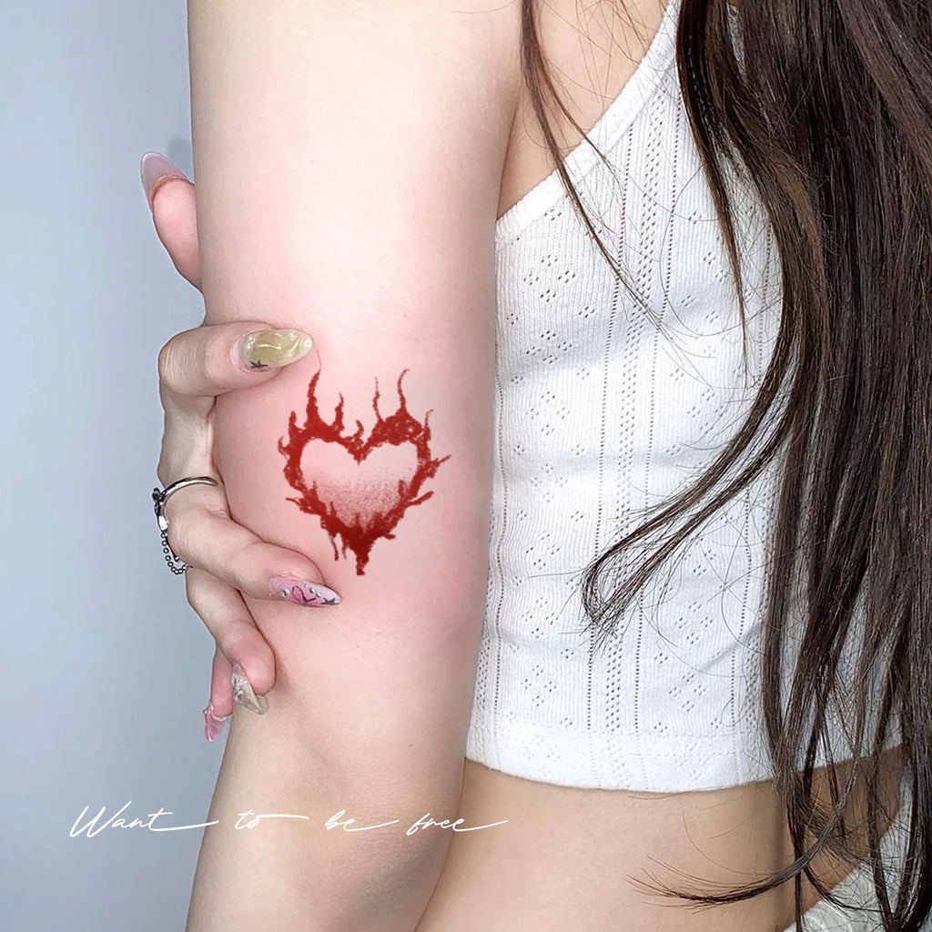 Heart Red Flame Tattoo Sticker