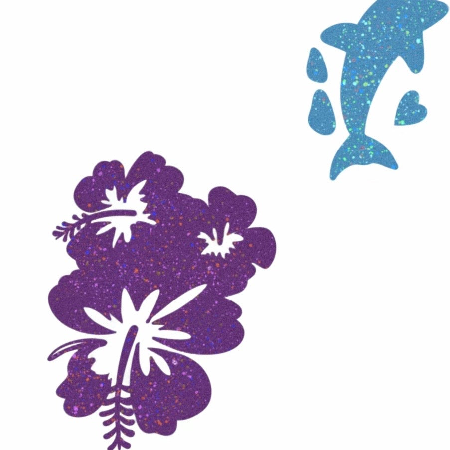 Dolphins & Hibiscus Flower Glitter Tattoo Stickers