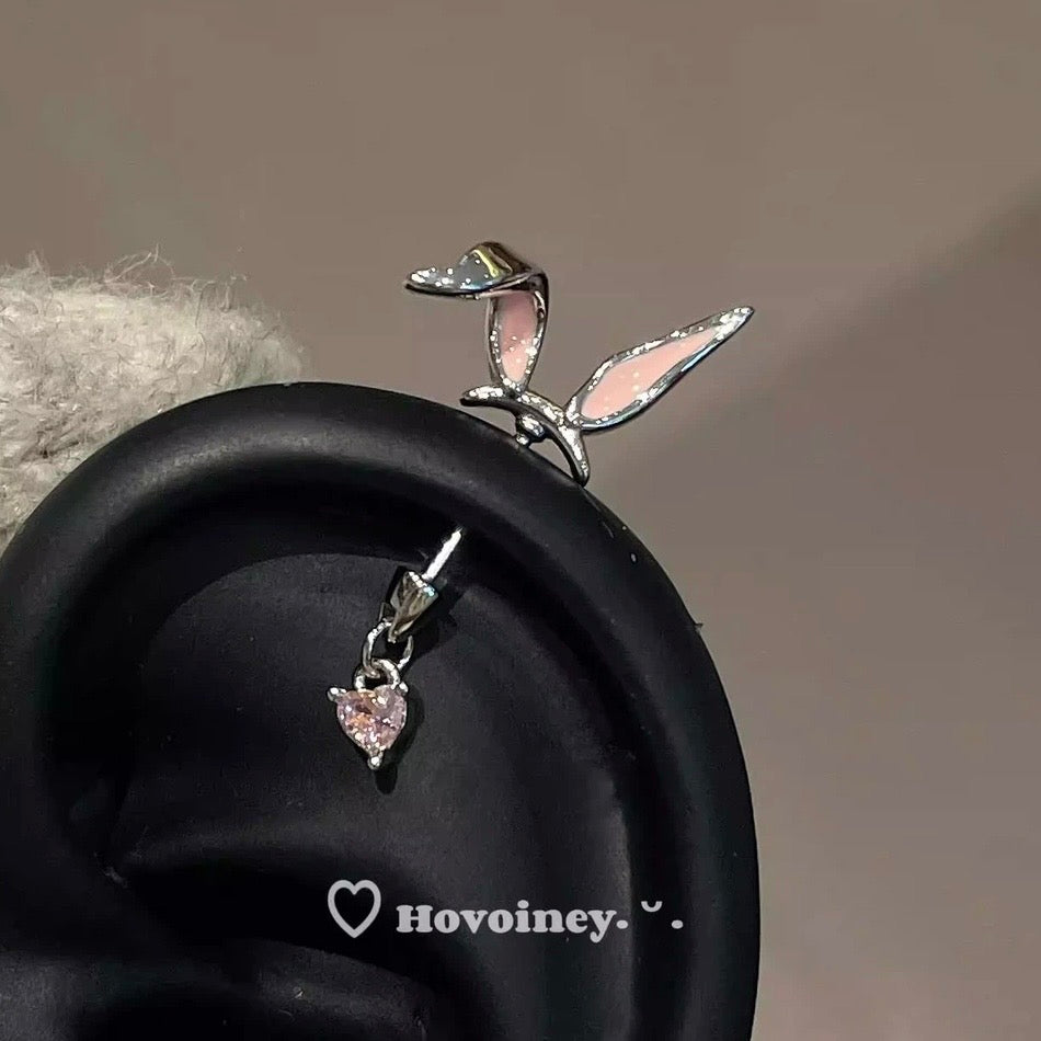 Ear Rabbit Heart-Shaped Devil Studs