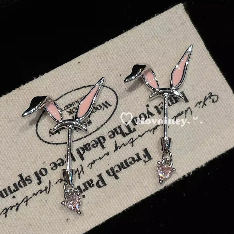 Ear Rabbit Heart-Shaped Devil Studs