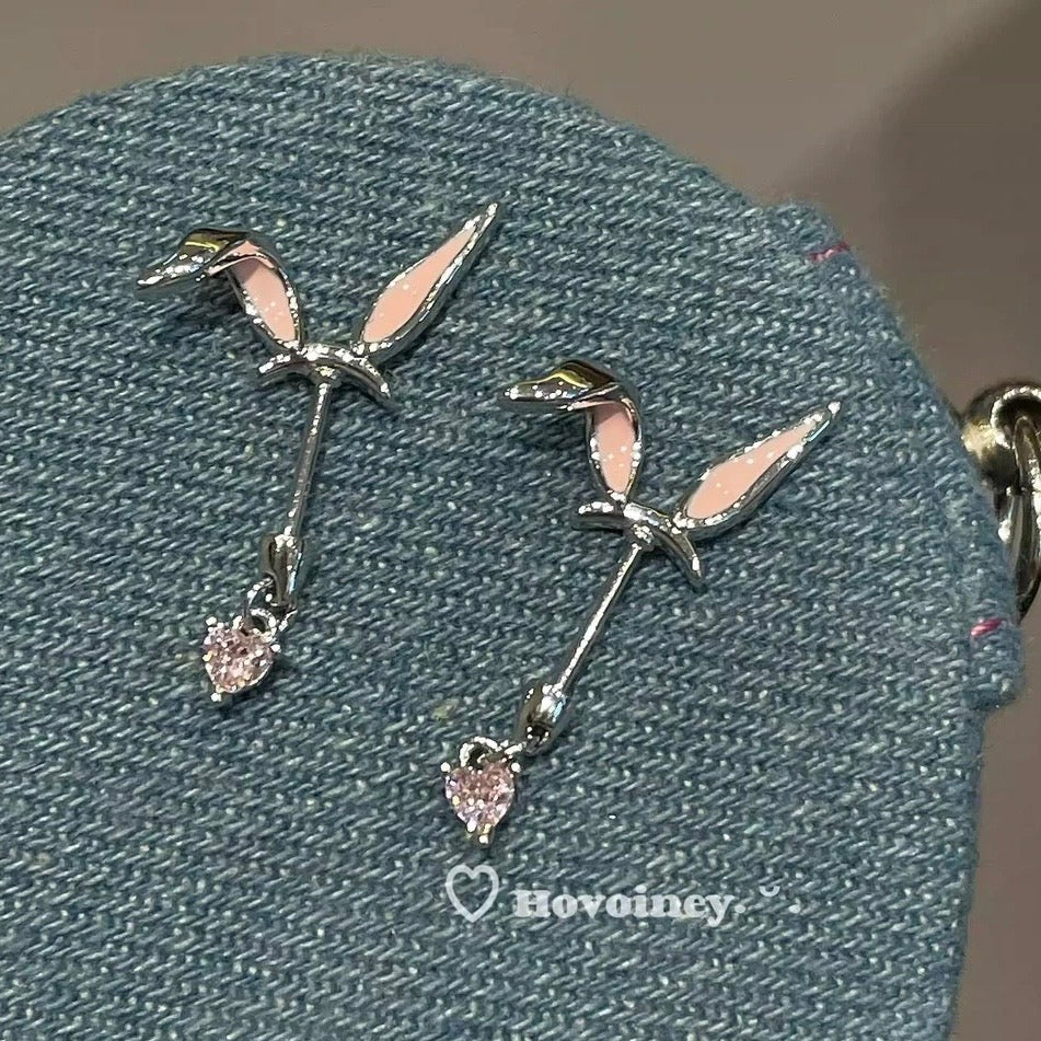 Ear Rabbit Heart-Shaped Devil Studs