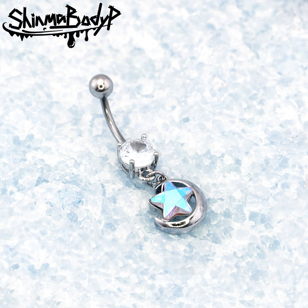 Five-Pointed Star and Moon Belly Stud