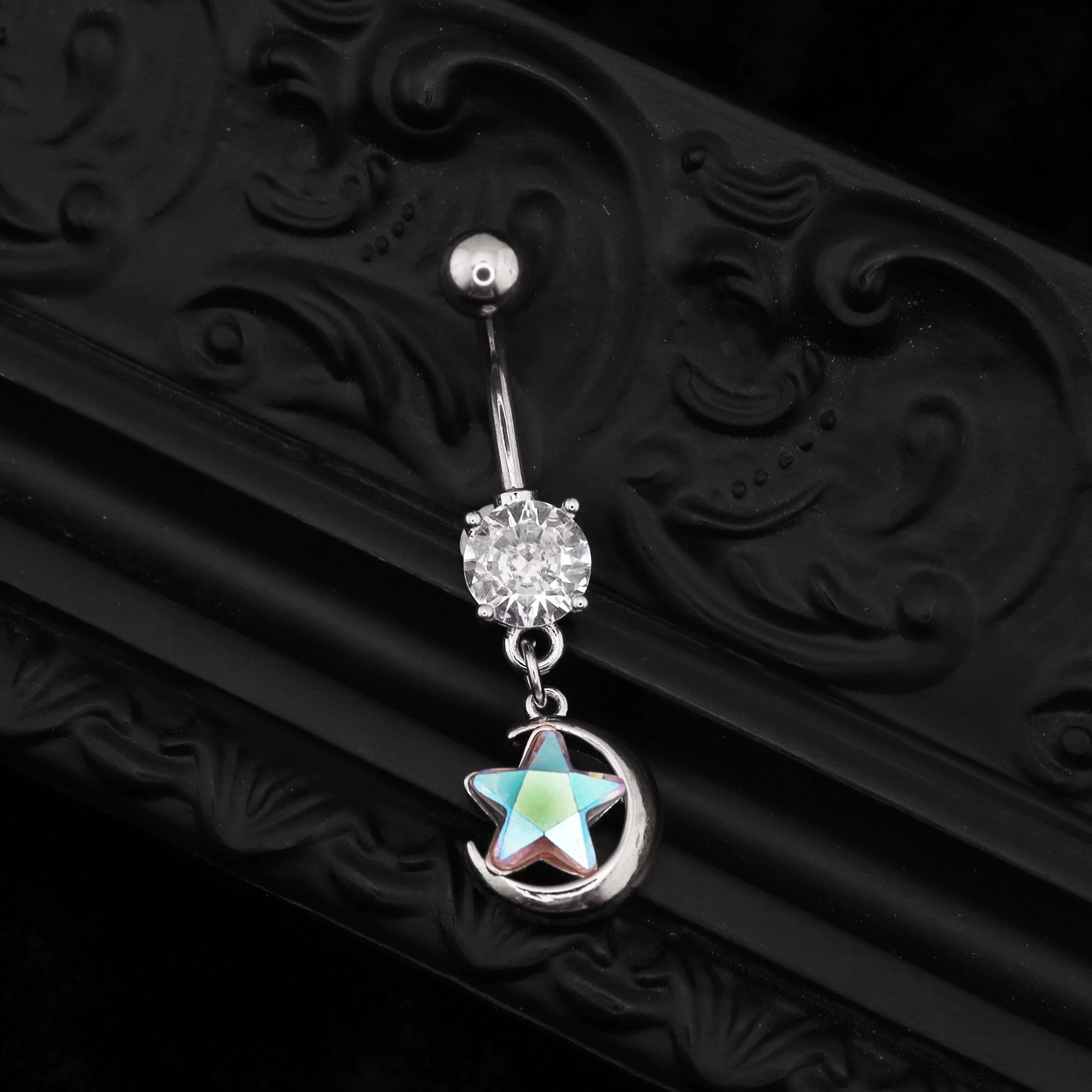Five-Pointed Star and Moon Belly Stud