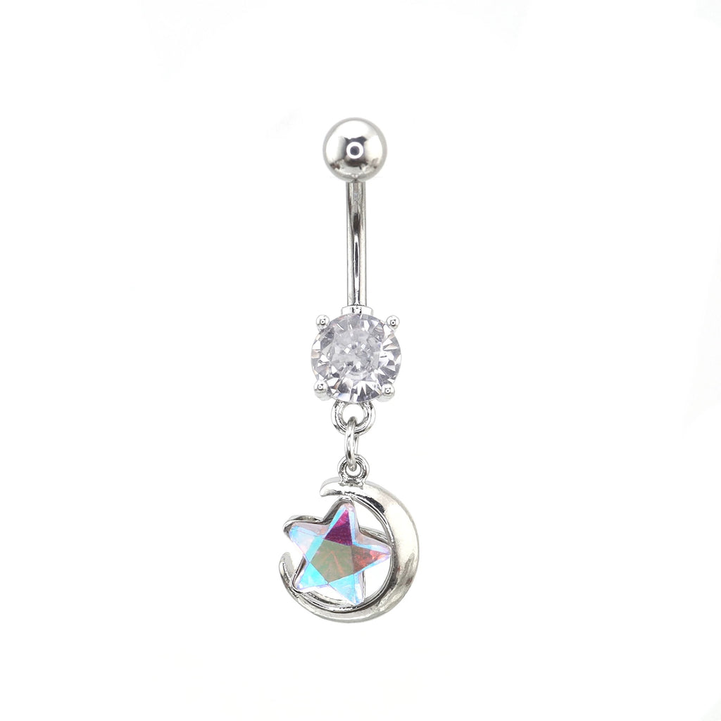 Five-Pointed Star and Moon Belly Stud