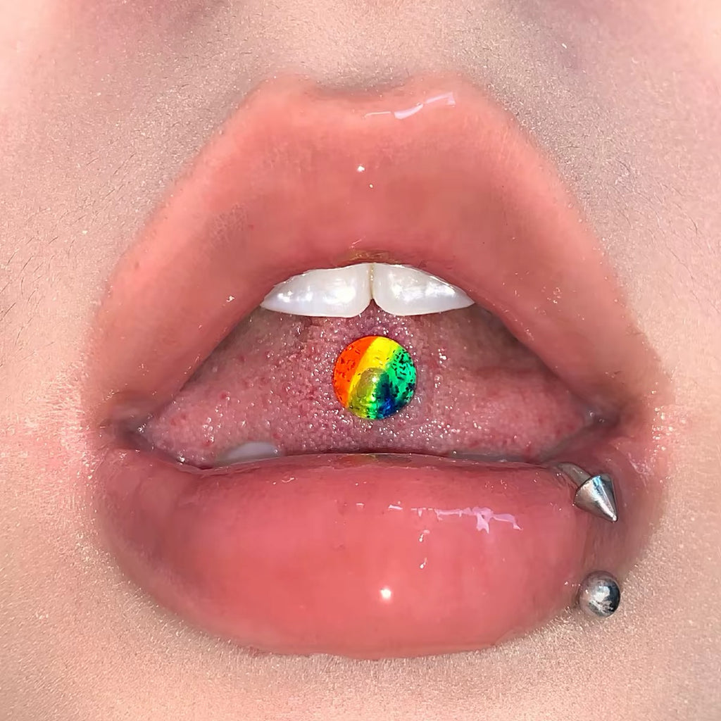 Rainbow Titanium Tongue Stud